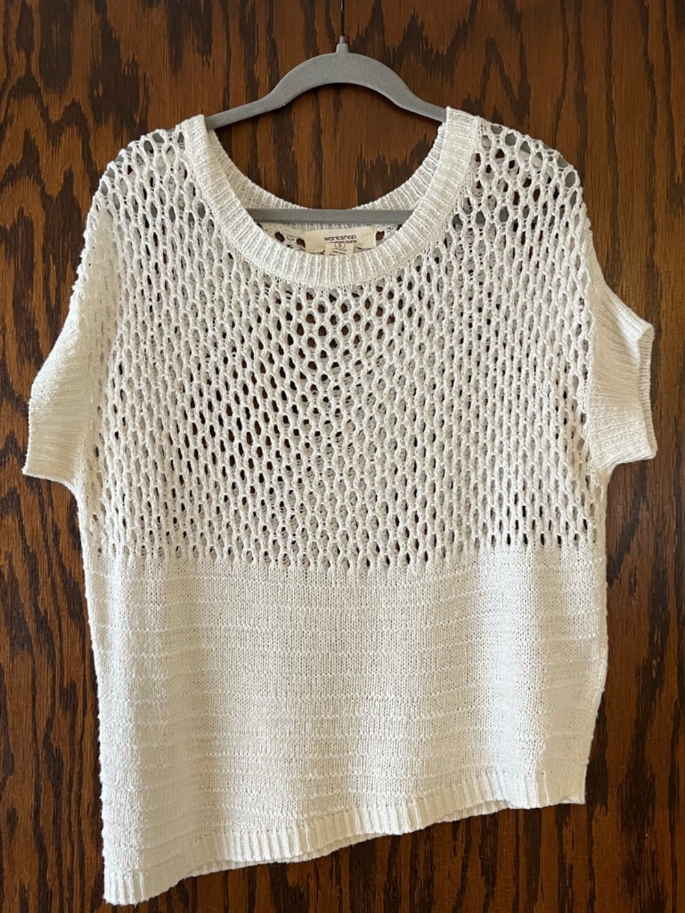 Andrea Jovine White Open-Knit Short Sleeve Crew Sweater
